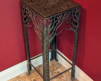 Lot #87 - Decorative Tree Design Accent Table - Unique Metal Stand with Branch Motif