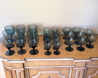 Lot #45 - Smoke Glass Stemware Lot - Assorted Goblets & Coupes