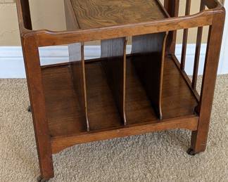 Lot #168 - Vintage Baker Furniture Burl Wood Canterbury Magazine Rack