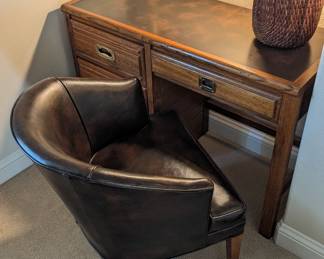 Lot #100 - Outrigger Desk Set with Leather Chair & Woven Basket