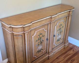 Lot #43 - Hand-Painted Console Cabinet with Floral Design