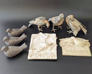 Lot #150 - Japanese Hand Cast Bronze Pigeons, Decorative Bird Figurines & Plaques Lot
