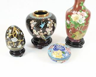 Lot #30 - Chinese Cloisonne Vases & Trinket Boxes