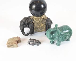 Lot #25 - Elephant Figurine Lot - Black Stone, Aventurine, Jasper? & Crinoidal Limestone