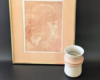 Lot #155 - Signed Artwork Titled "Remember" Plus Pottery Vase