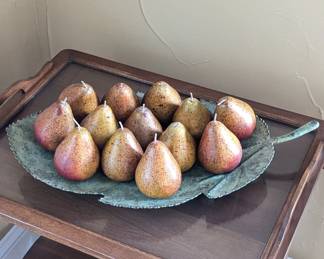 Lot #35 - Large Metal Leaf Platter with Plastic Pears