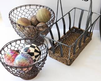 Lot #167 - Vintage Decorative Wire Baskets with Decorative Orbs
