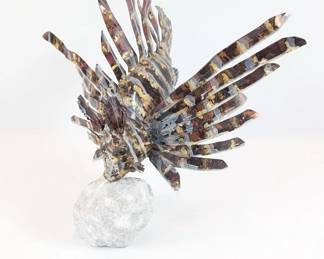 Lot #18 - Stunning Decorative Metal Lionfish Sculpture on Rock Base