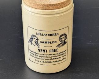 Lot #154 - Vintage Curls Curls Advertising Stoneware Crock Jar Made in England