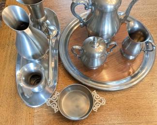 Lot #34 - Collectors Pewter Lot - Teapots, Creamers, Platters & More