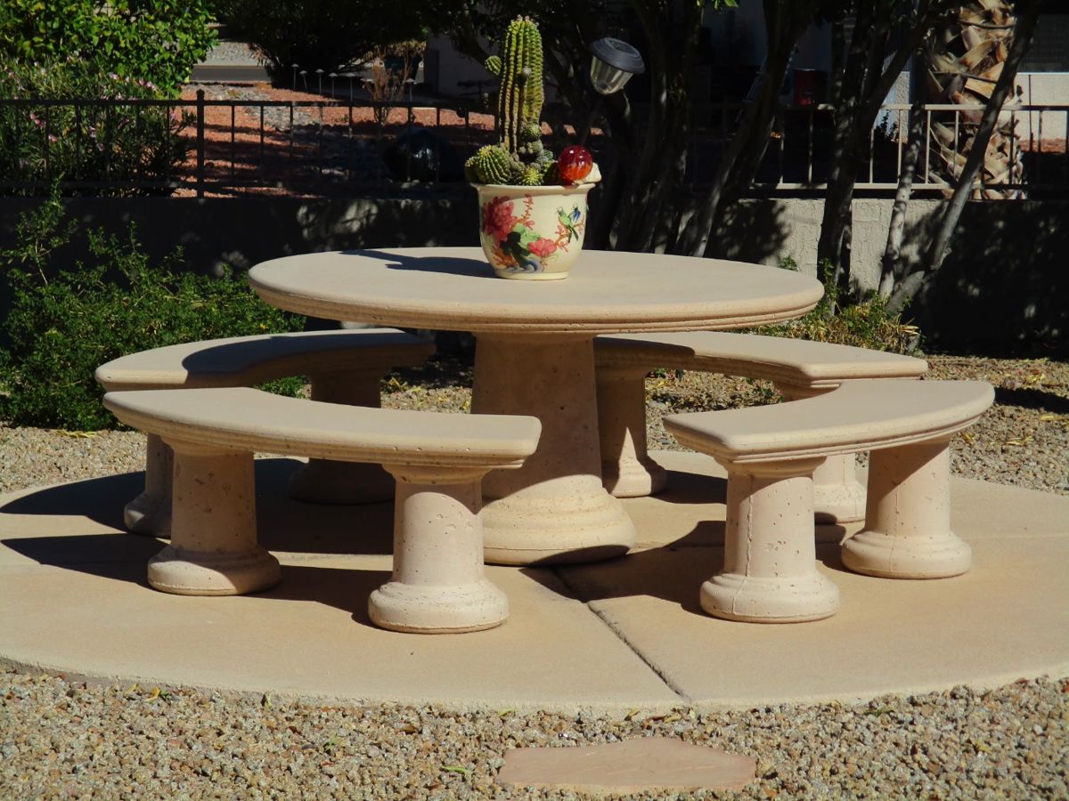 Concrete Patio Table and 4 Benches (Bring Help!)