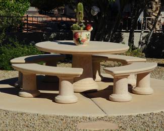 Concrete Patio Table and 4 Benches (Bring Help!)