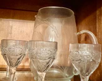 Glass pitcher and glasses