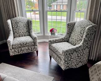 2 x Grey and White Arm Chairs by Bassett Furniture