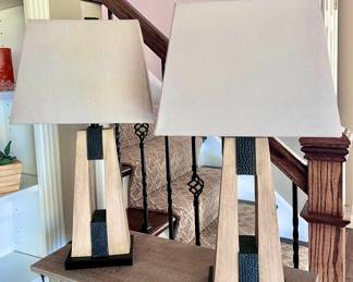 2 x Rustic Style Table Lamps with USB Ports