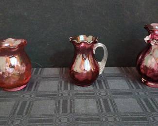 Set 3 of Small Cranberry Glass Pitchers