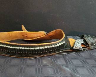 Leather Belt Gun Holster With Fake Pistol 