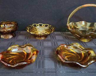 Set 5 Honey Amber Glass Collectibles 