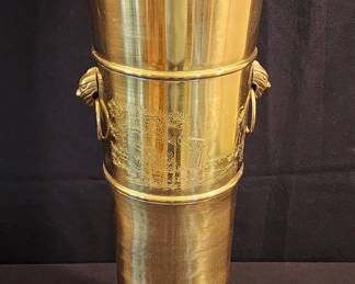 Brass Umbrella Stand With Etched Deer and Crane