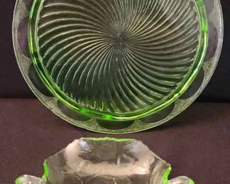 Uranium Bowl And Footed Dessert Tray