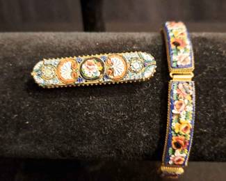 Vintage Italian Millefiori Bracelet And Pin