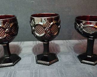 Set 3 of Avon, Dark Red, Stemed Glassware 