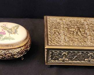 Westland Of Japan Music Trinket Box And Erhard And Sohnes Bronze Gil Cedar Lined Cigar Music Box