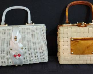 Set 2 of Wicker Style Handbags 