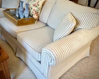 Light blue & white striped sofa