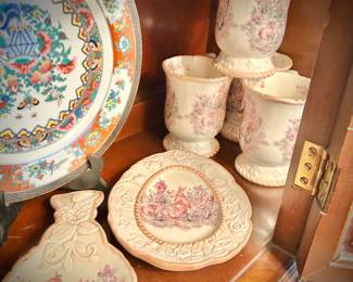 Cracker Barrel "Easter Treasures" mugs, plate, and spoon rest