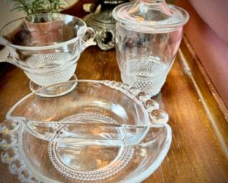 Depression glass, including Duncan & Miller teardrop divided bowl