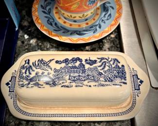 Vintage Blue Italian butter dish