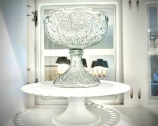 Vintage glass compote on cake stand