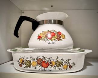 Corningware "Spice of Life" casserole dish and teapot