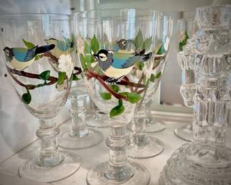 Glasses with hand-painted birds