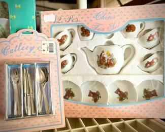 Vintage child's tea set and flatware