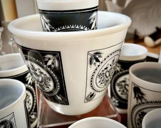 Hazel Atlas "Love Birds" milk glass - ice bucket & tumblers