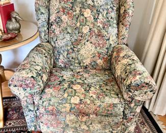 One of two vintage La Z Boy wingback recliners (incredibly comfortable!)