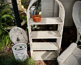 White wicker low etagere
