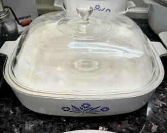 20 pieces of Corningware "Blue Cornflower" casserole dishes, pots, and pie dish