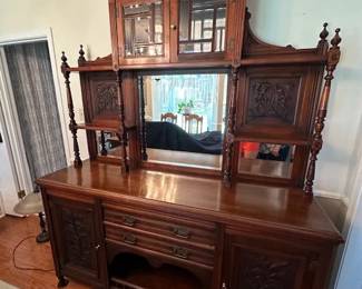 Antique Buffet, bevelled glass                                       
 separates into upper and  lower sections for moving