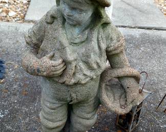 Cast Concrete Boy With Basket, 34" x 17" 