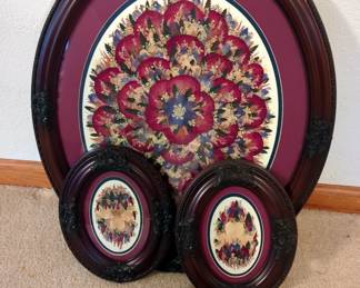 Vintage Pressed Flowers Framed And Matted Under Glass, 23" x 18.5" And 9.5" x 8", Qty 2