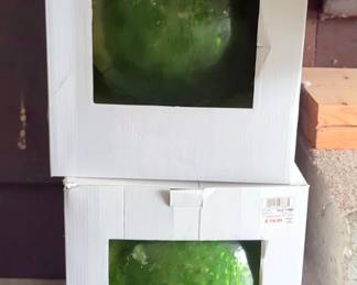 Green Glass Gazing Balls Lawn Ornaments, Qty 2, New In Box