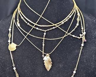 Ladies Gold Toned Necklaces, Qty 7, Various Styles And Lengths, Including Gold Leaf Pendant