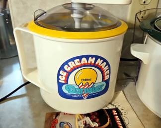 Rival Crock Pot Slow Cooker, Betty Crocker Sandwich Maker, And Hand Crank Ice Cream Maker 
