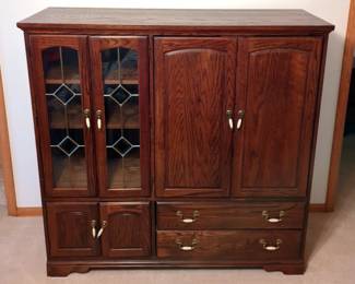 Television Cabinet With Slide Out Shelves, Beveled Glass Front Doors And Lower Storage, 54" x 55" x 20" 