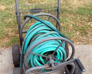 Garden Hose Reel On 4 Wheel Rolling Cart 