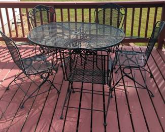 Wrought Iron Dining Table, 28.5" x 54" x 42", Including 5 Rocker Chairs