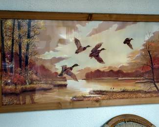 Mallards In Flight Print, Framed Under Glass, 26.5" x 50"